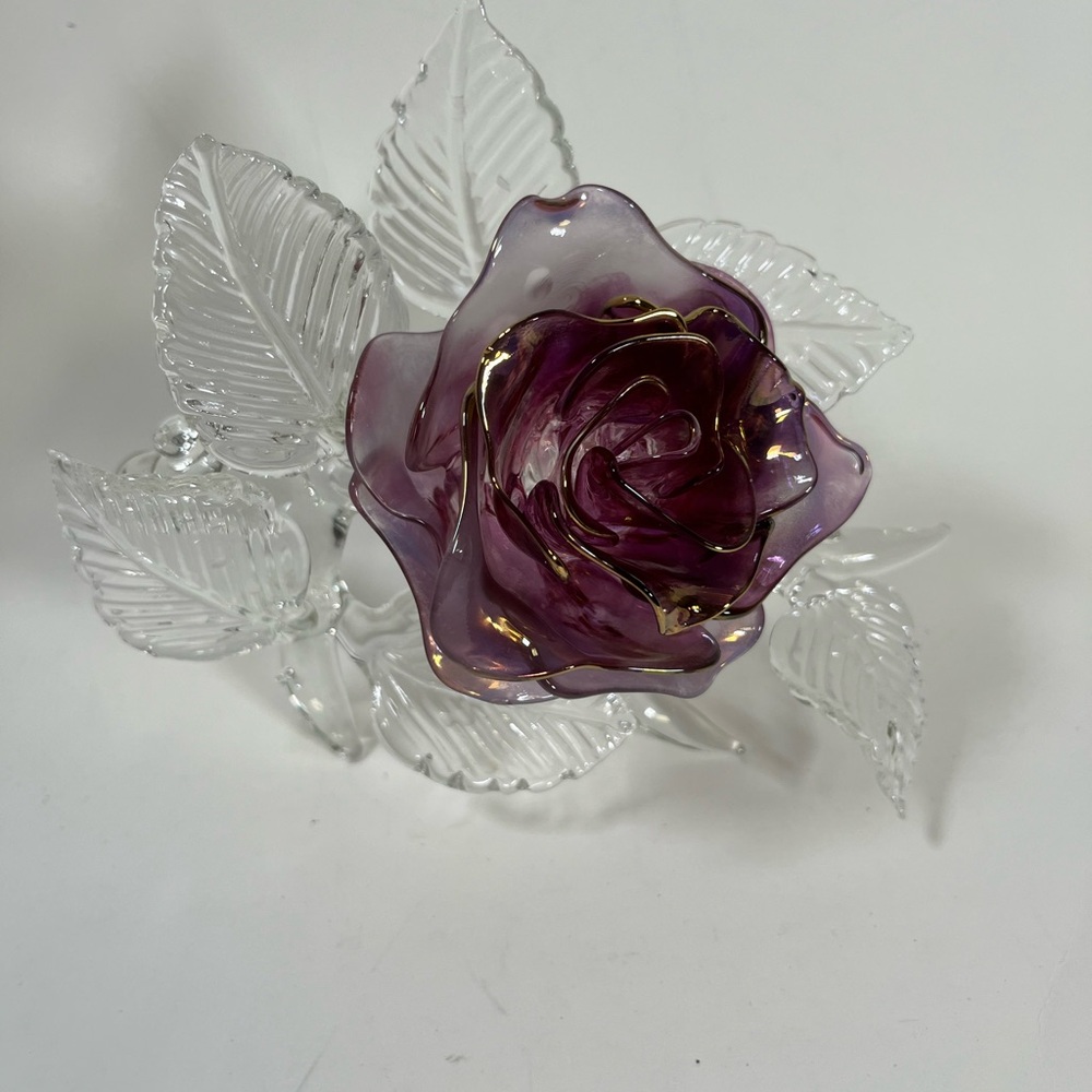 Art Glass Crystal Lavender Flower Purple and Gold, Signed - Picture 2 of 16